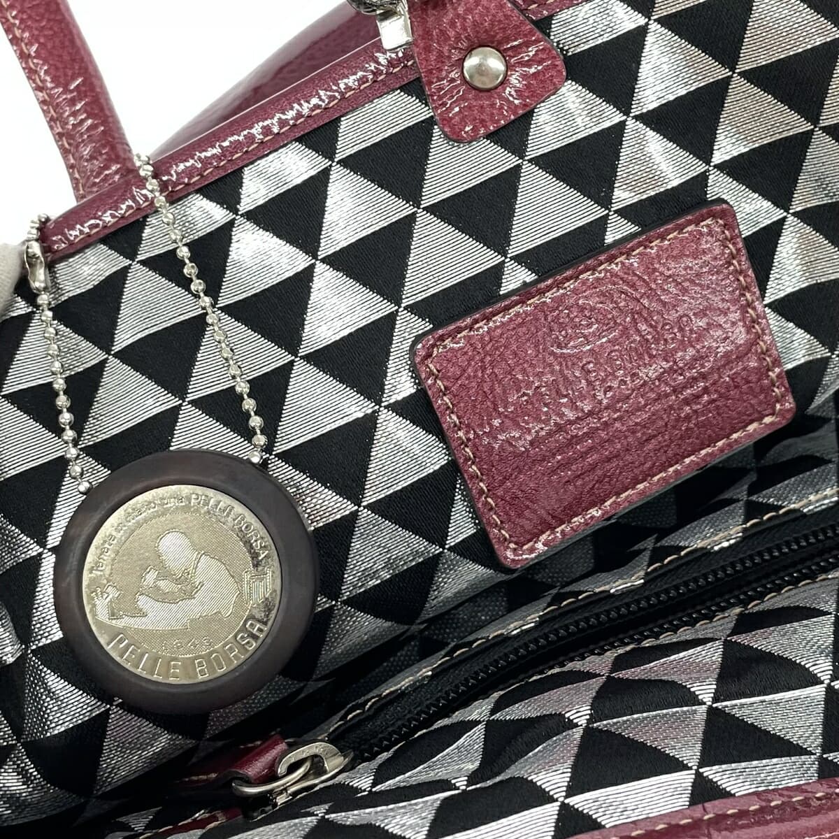 PELLE BORSA Tote Bag in Excellent Condition Bordeaux PVC Patent Leather Ladies Bag 7