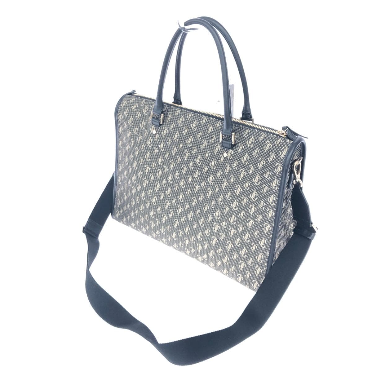 JIMMY CHOO 2WAY Bag Black/Gray Jacquard Web Top Handle JC Pattern Women's Multifunctional Bag 3