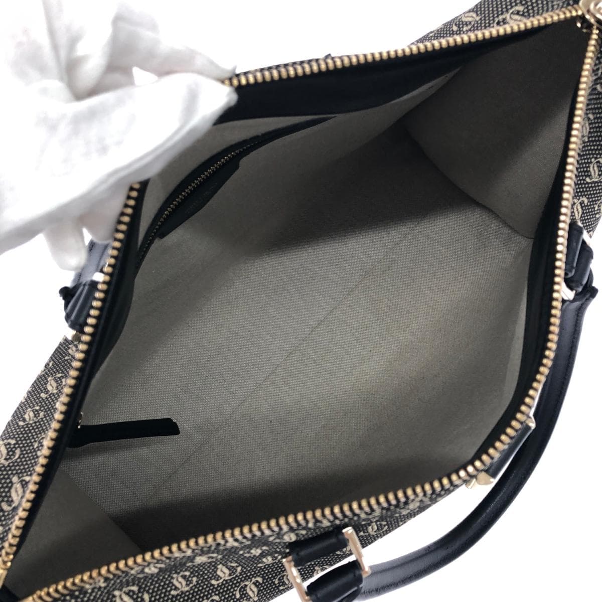JIMMY CHOO 2WAY Bag Black/Gray Jacquard Web Top Handle JC Pattern Women's Multifunctional Bag 7