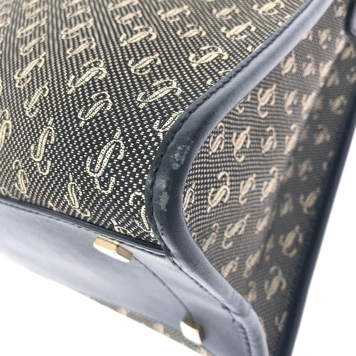 JIMMY CHOO 2WAY Bag Black/Gray Jacquard Web Top Handle JC Pattern Women's Multifunctional Bag 9