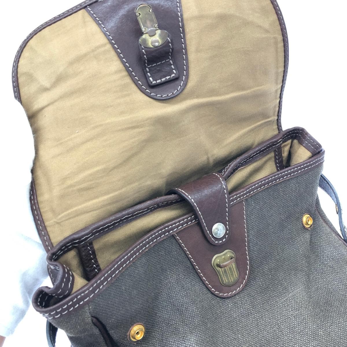 Tsuchiya Bag Manufacturing Town Combi Backpack Good Condition Brown Canvas Leather Unisex Backpack Bag 5