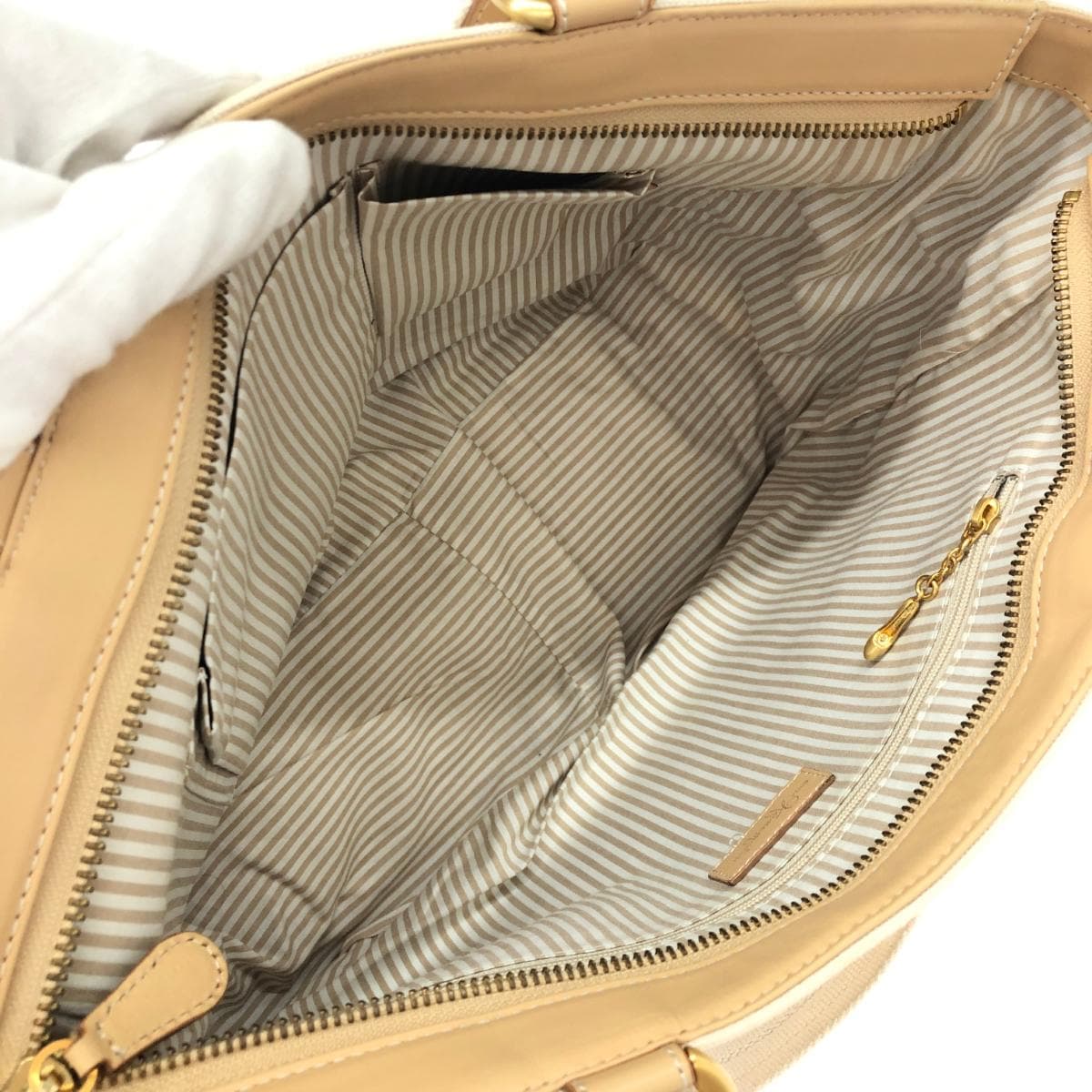Ginza Kanematsu Handbag Beige Canvas Ladies Bag 5