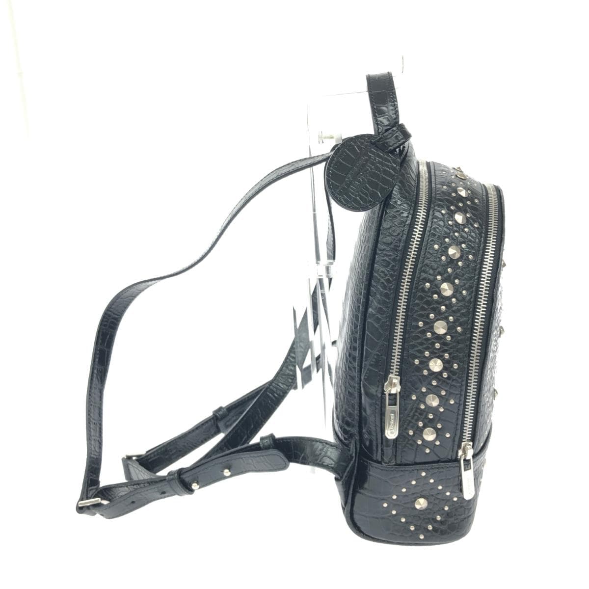 a.testoni Backpack Good Condition Black Leather Studs Women's Backpack Bag 2