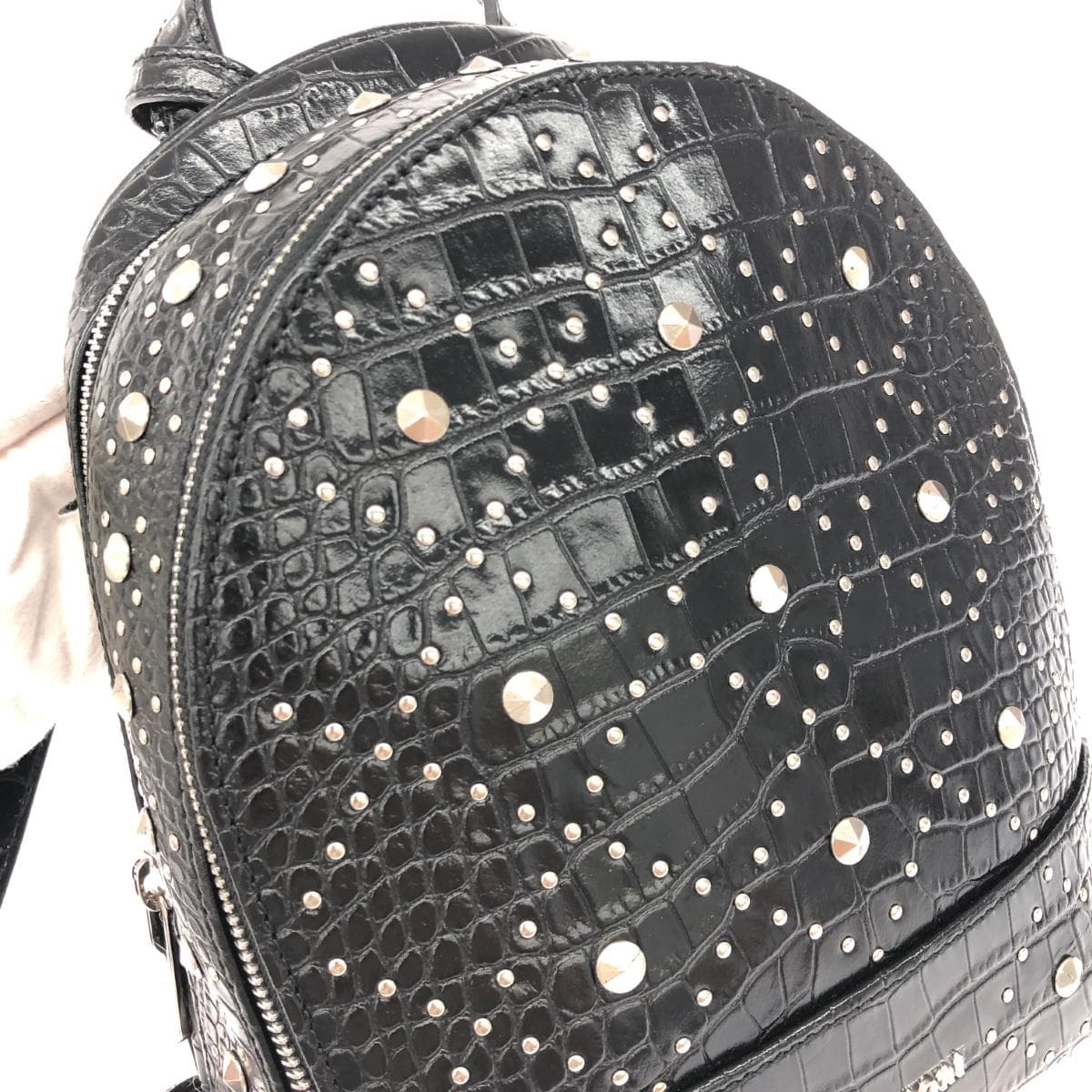 a.testoni Backpack Good Condition Black Leather Studs Women's Backpack Bag 5