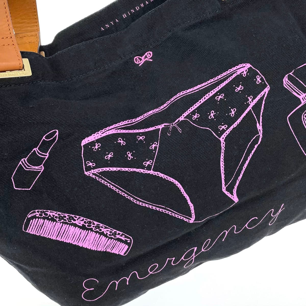 ANYA HINDMARCH Emergency Kit Tote Bag Black Canvas Women's Shoulder Bag 5