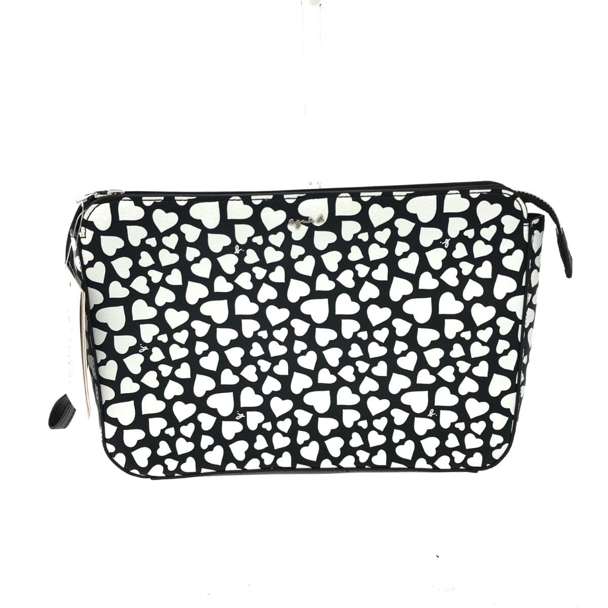 agnes b. Agnes B. clutch bag unused item black/white leather heart pattern ladies' second bag bag handbag