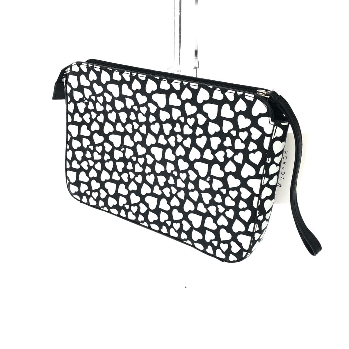 agnes b. Agnes B. clutch bag unused item black/white leather heart pattern ladies' second bag bag handbag 3