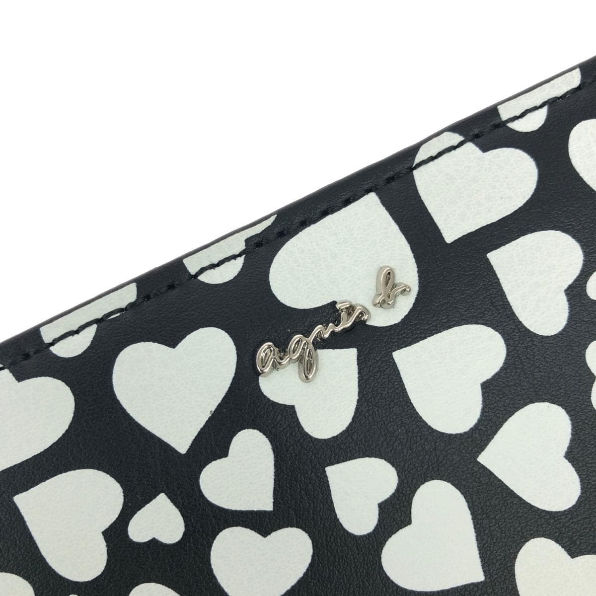 agnes b. Agnes B. clutch bag unused item black/white leather heart pattern ladies' second bag bag handbag 6