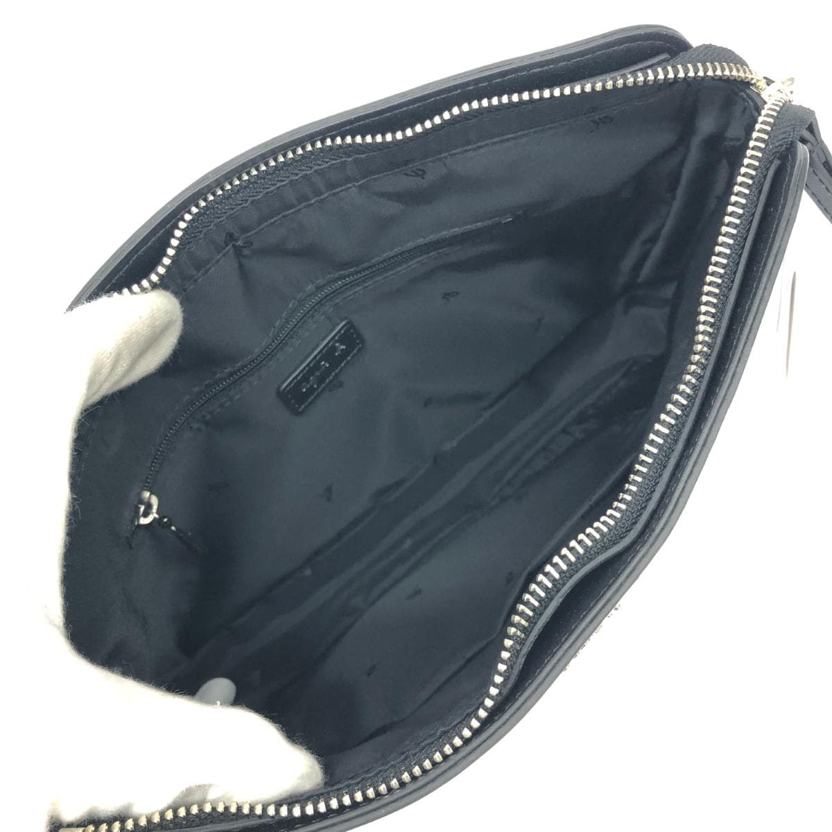 agnes b. Agnes B. clutch bag unused item black/white leather heart pattern ladies' second bag bag handbag 7