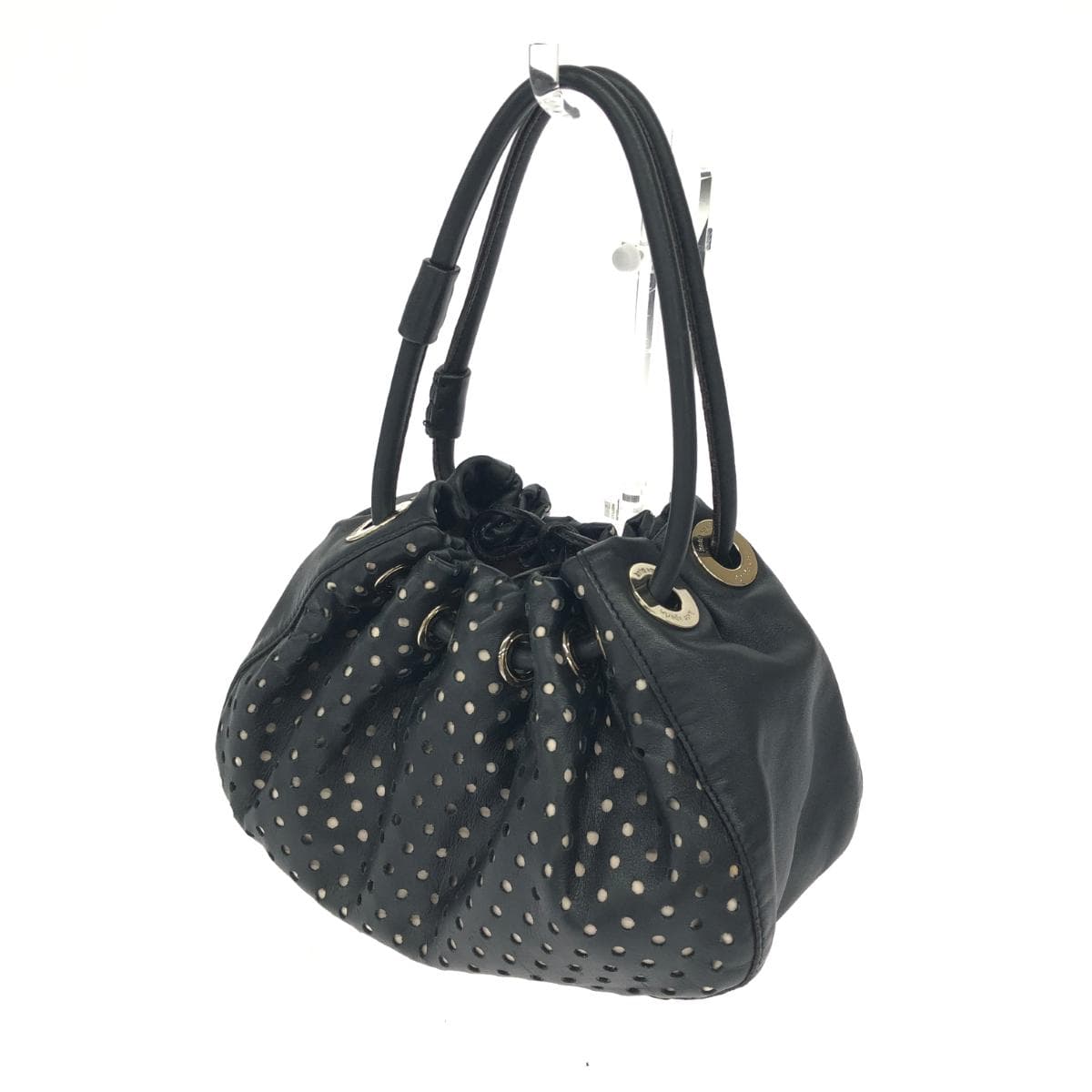 Kate Spade drawstring mini tote bag tote bag black leather punching ladies bag 3