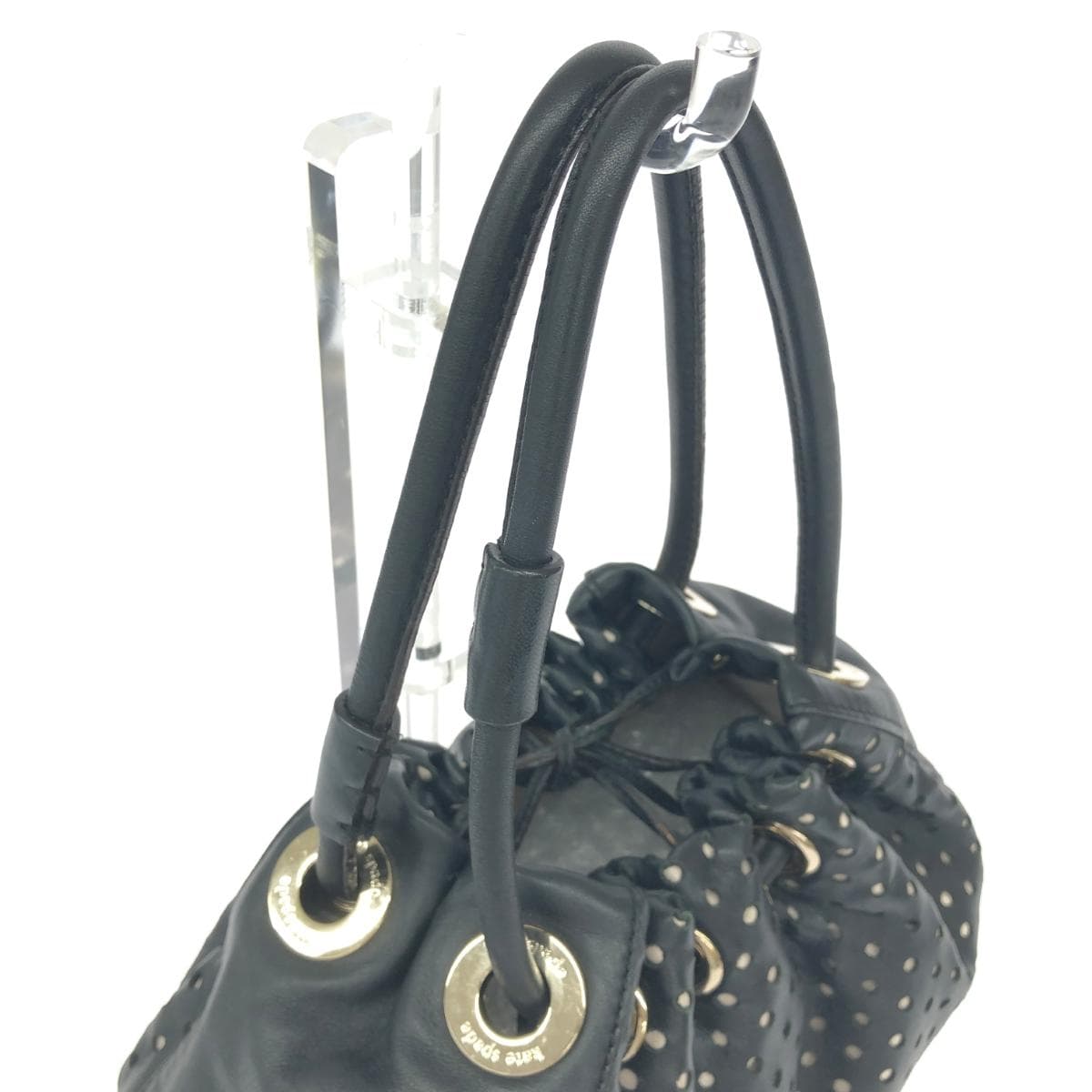 Kate Spade drawstring mini tote bag tote bag black leather punching ladies bag 4