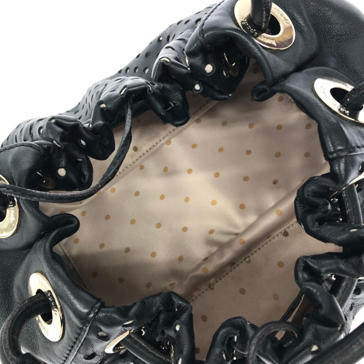 Kate Spade drawstring mini tote bag tote bag black leather punching ladies bag 7