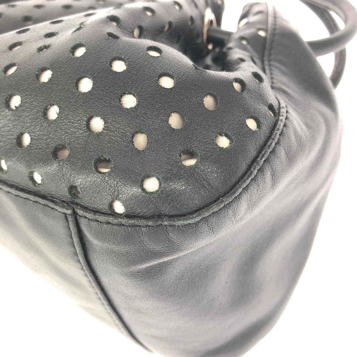 Kate Spade drawstring mini tote bag tote bag black leather punching ladies bag 8