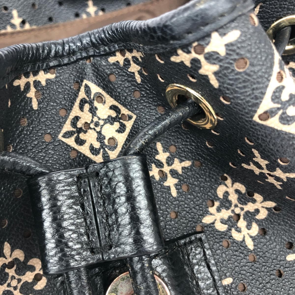 Russet Rassit Backpack Black PVC Monogram Punching Women's Backpack Bag 8