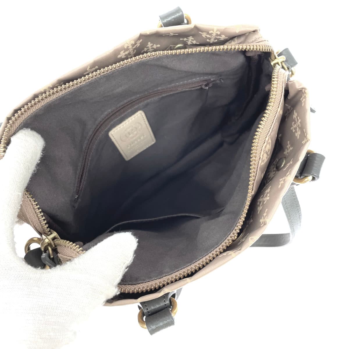 russet Lattice 2WAY Tote Bag Beige Nylon Monogram Ladies bag 4