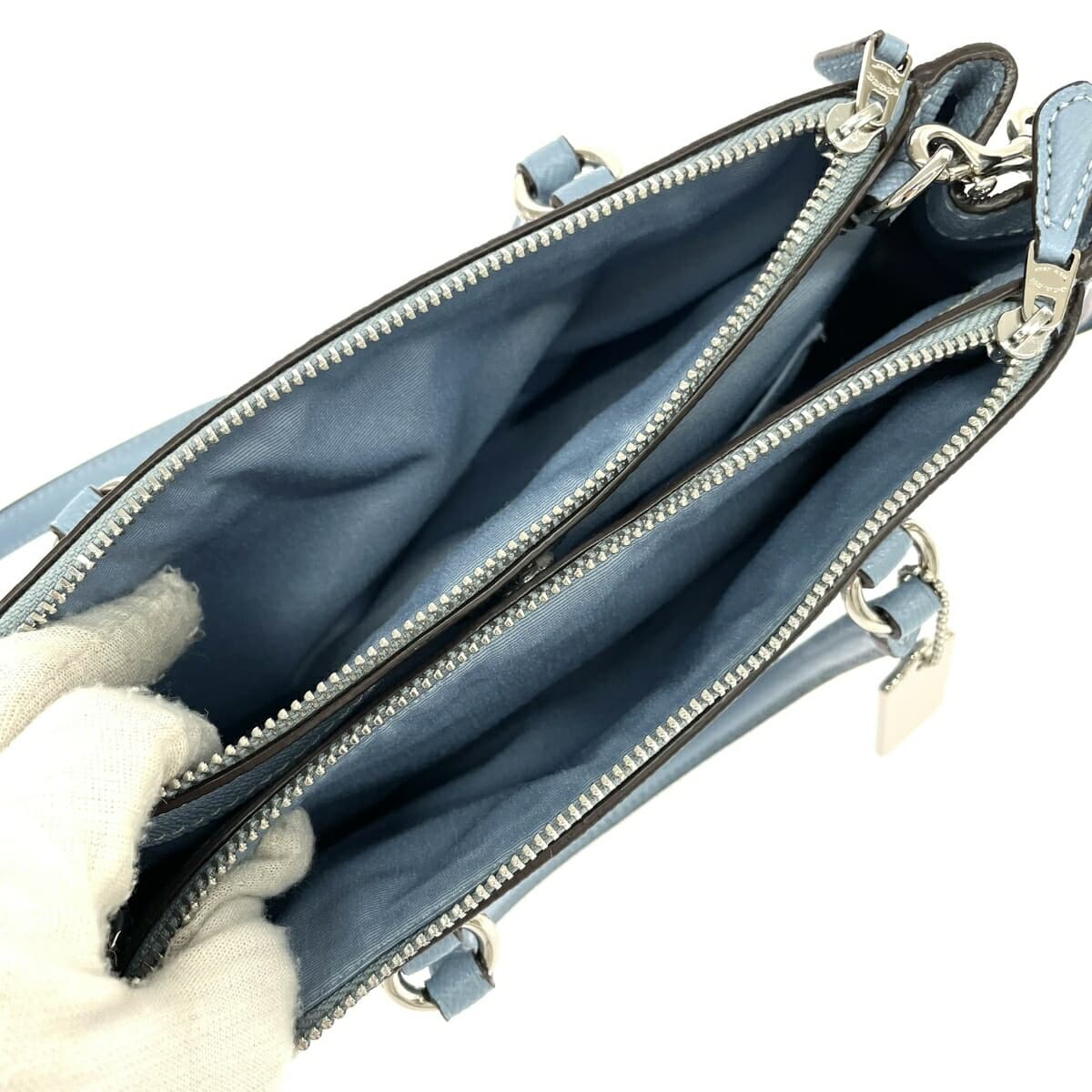 COACH 2WAY Handbag 2WAY Bag F44962 Blue Leather Women's Multifunctional Bag Carry-All Light Blue 7