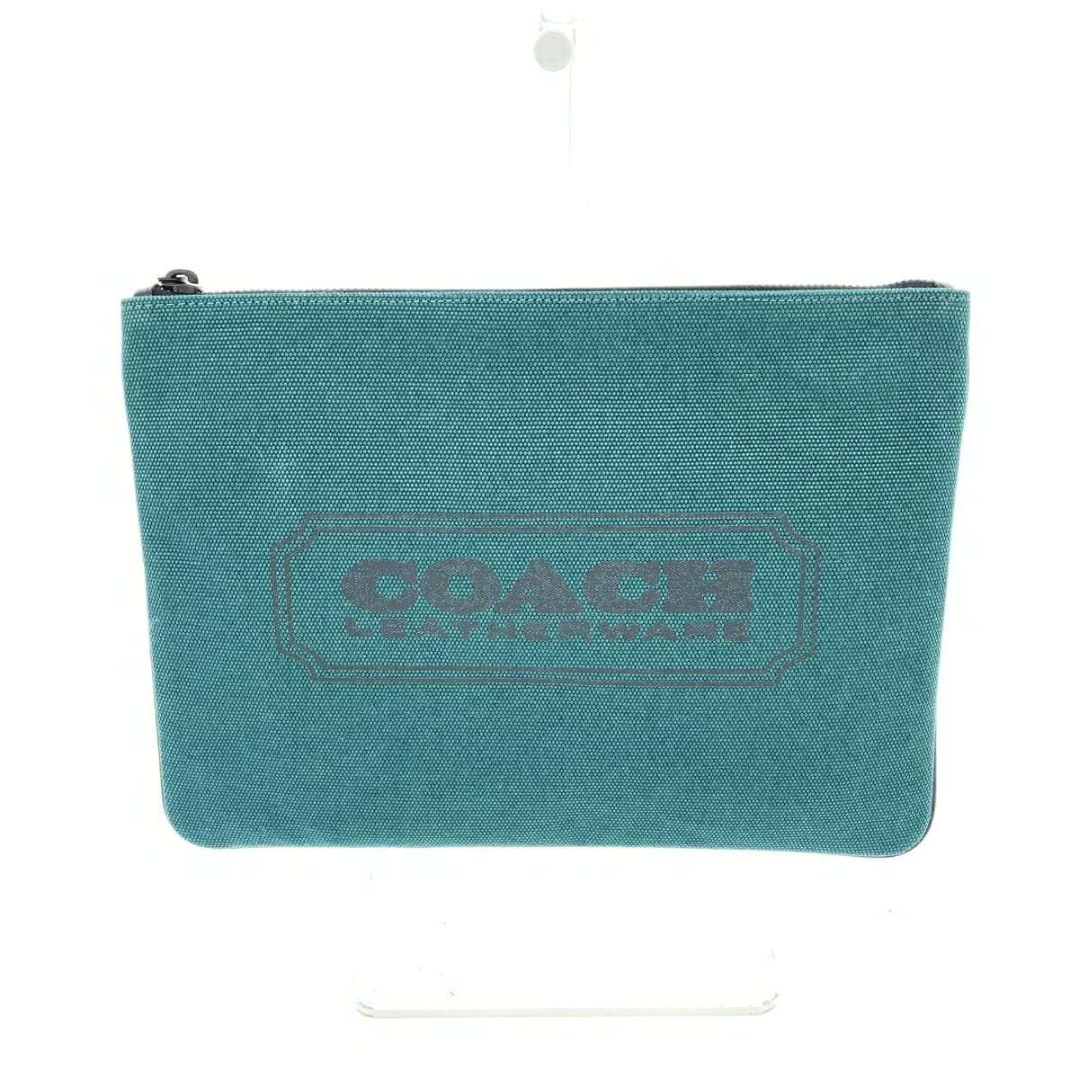 COACH clutch bag in good condition C7948G green canvas logo ladies second bag bag purse emerald