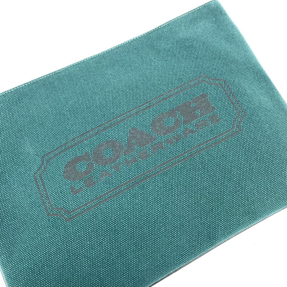 COACH clutch bag in good condition C7948G green canvas logo ladies second bag bag purse emerald 5