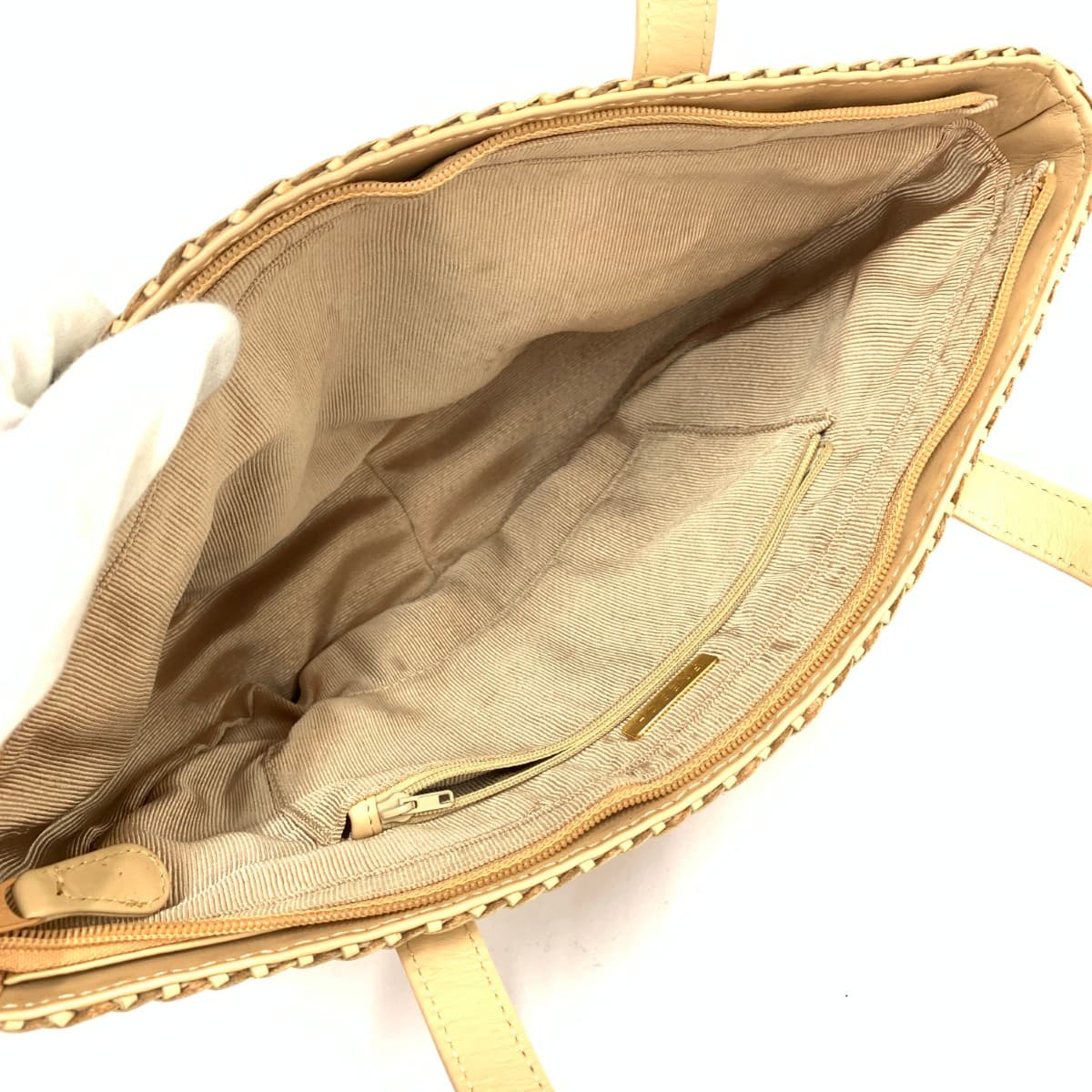 Fresca (Ginza Yoshinoya) Fresca Tote Bag Beige Leather Woven Women's Bag 6