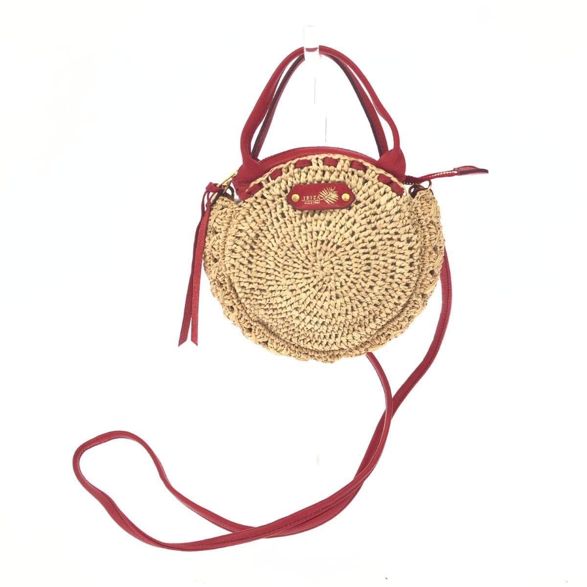 IBIZA Ibiza 2WAY Bag Red/Beige Raffia × Leather Parts Women's Multifunctional Bag