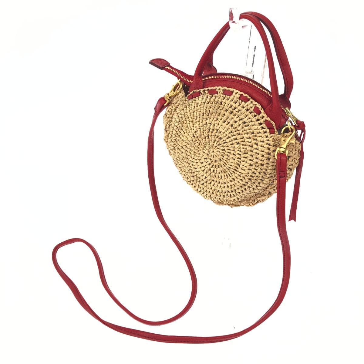 IBIZA Ibiza 2WAY Bag Red/Beige Raffia × Leather Parts Women's Multifunctional Bag 3