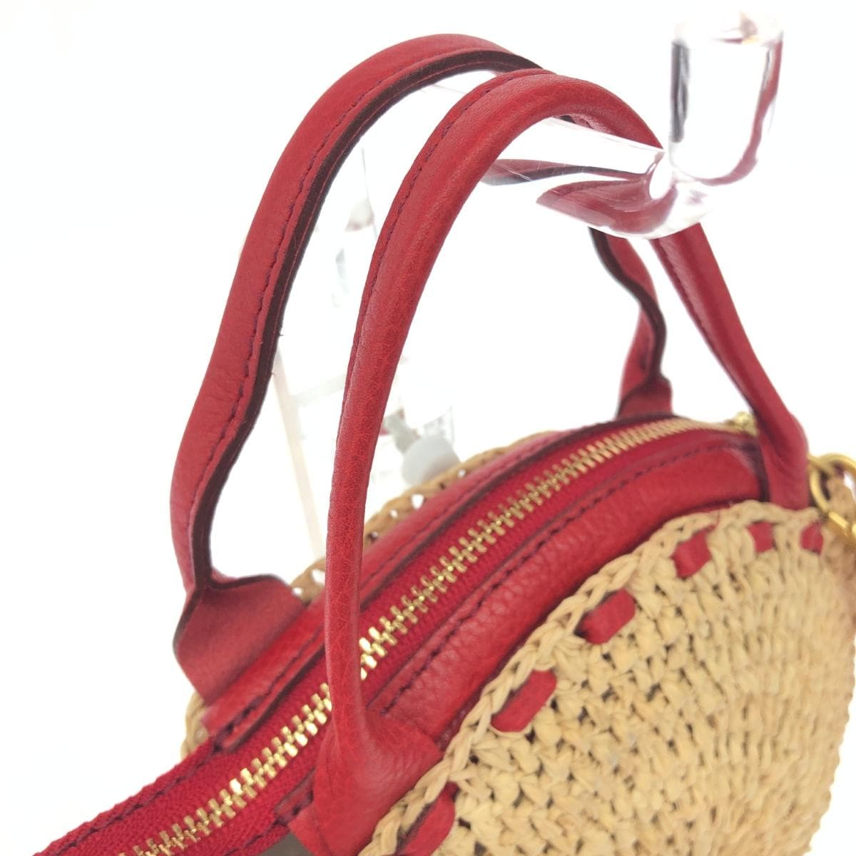 IBIZA Ibiza 2WAY Bag Red/Beige Raffia × Leather Parts Women's Multifunctional Bag 4