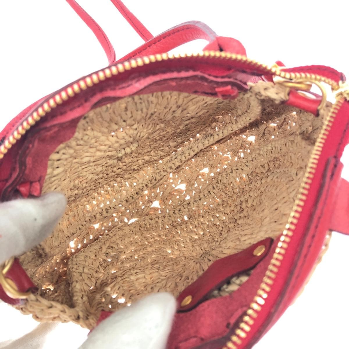 IBIZA Ibiza 2WAY Bag Red/Beige Raffia × Leather Parts Women's Multifunctional Bag 7