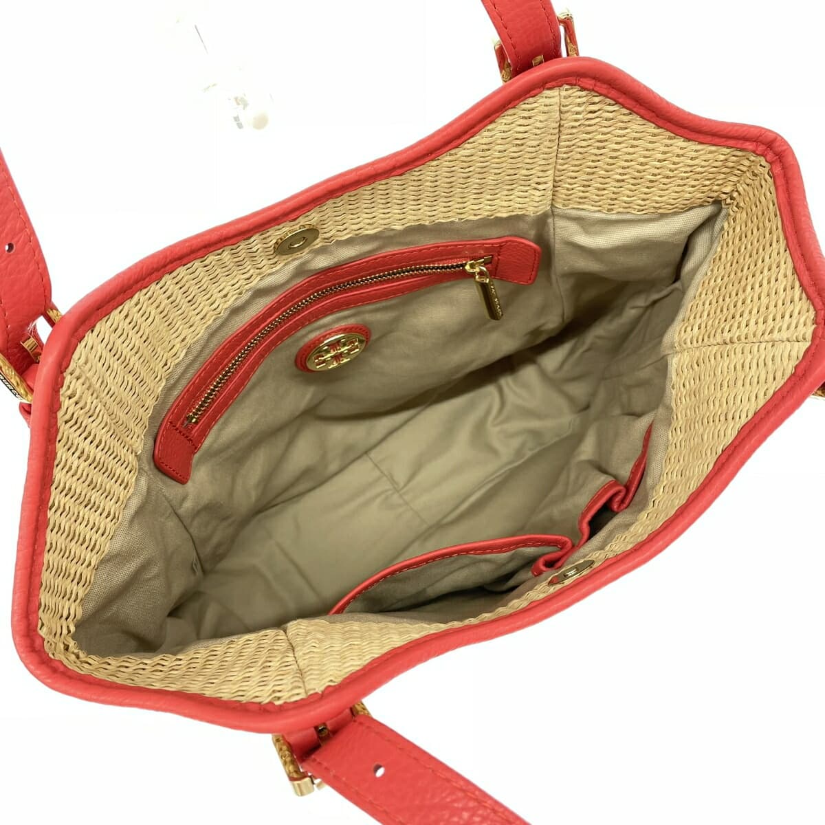 TORYBURCH Tote Bag Woven Bag Orange/Beige Women's Bag 6