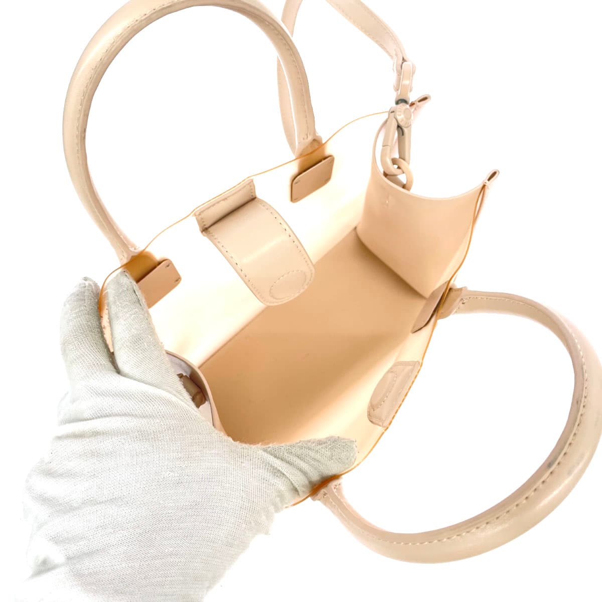 CHARLES&KEITH 2WAY Handbag Beige Vinyl × PVC Women's bag 4