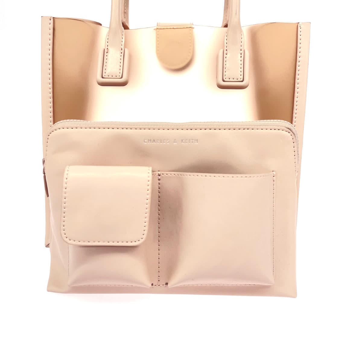 CHARLES&KEITH 2WAY Handbag Beige Vinyl × PVC Women's bag 6