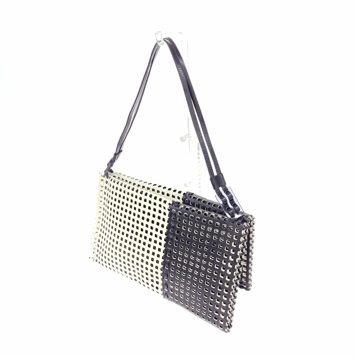 ISSEY MIYAKE Shoulder Tote Bag Good Condition IM41-AG21 Ivory x Black Leather Mesh Ladies Bag 3