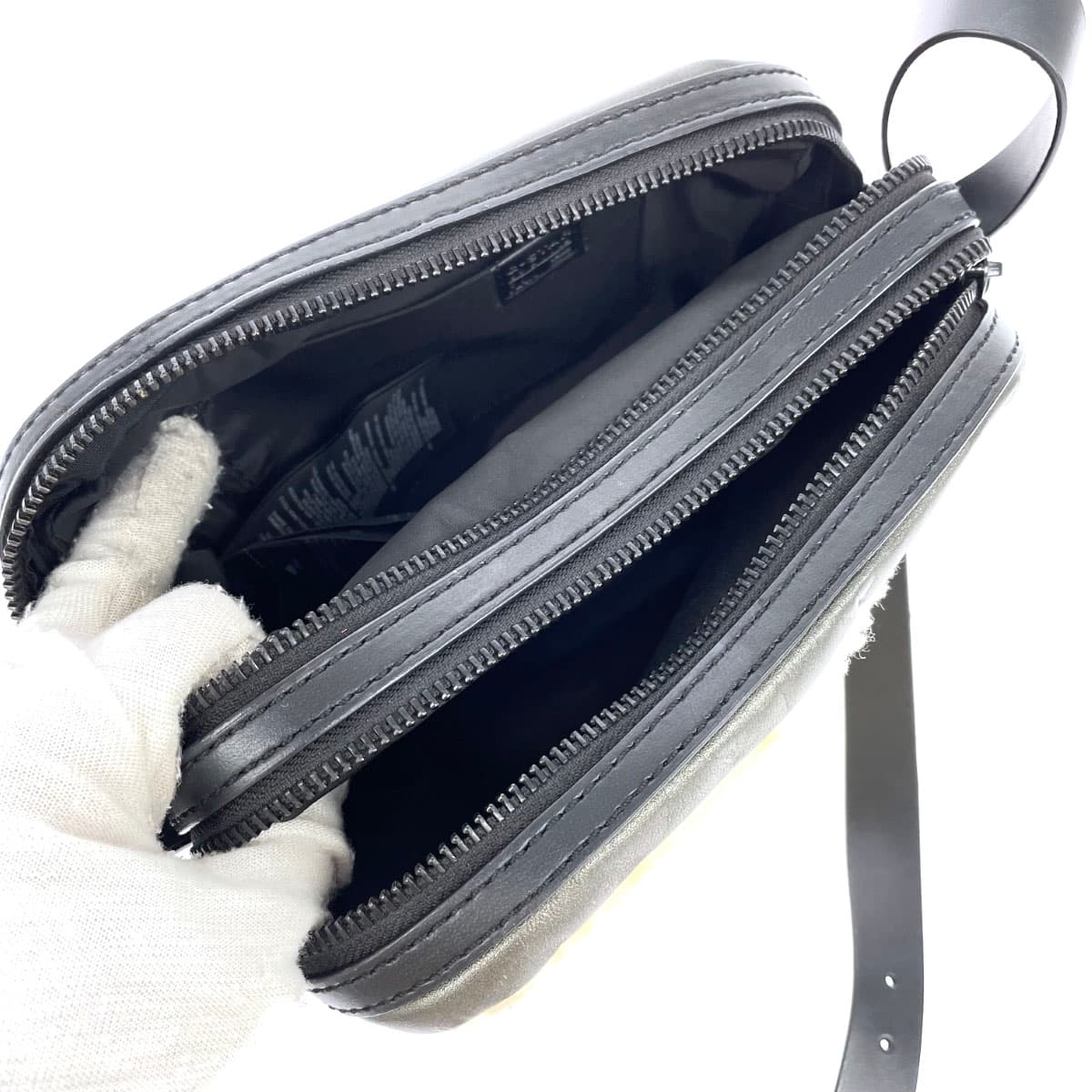 G-STAR RAW shoulder bag in good condition, metallic gray × ivory, leather, boa, women's crossbody bag 4