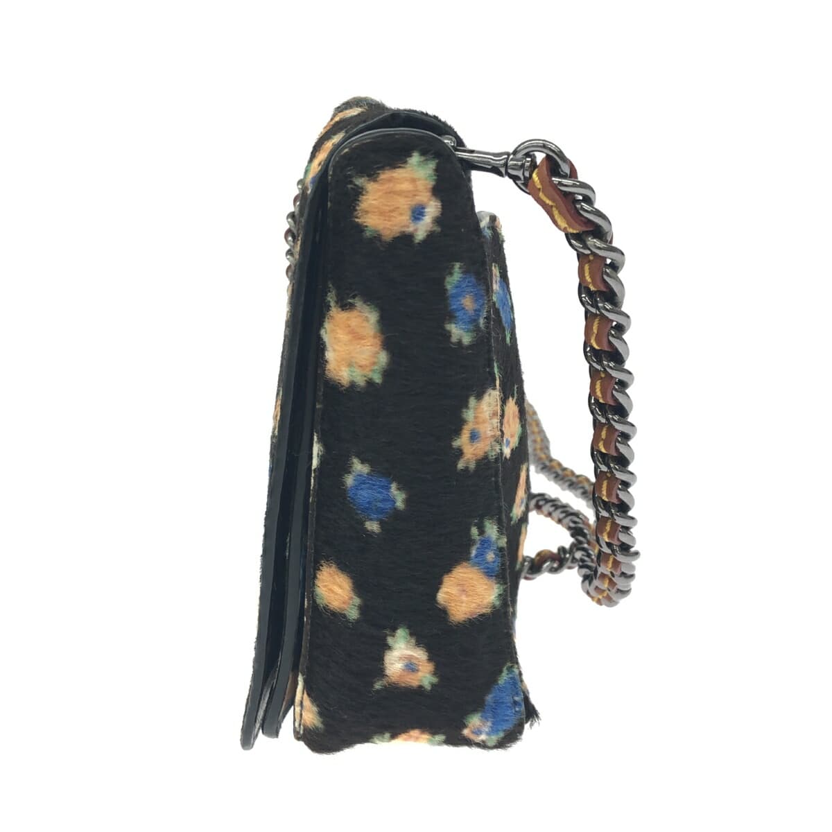 COACH Dinky 24 in excellent condition, floral pattern/turn lock/hair-on leather 38208, black, for women 2