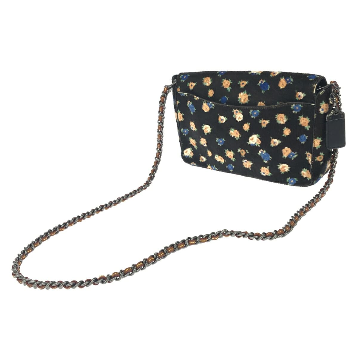 COACH Dinky 24 in excellent condition, floral pattern/turn lock/hair-on leather 38208, black, for women 3