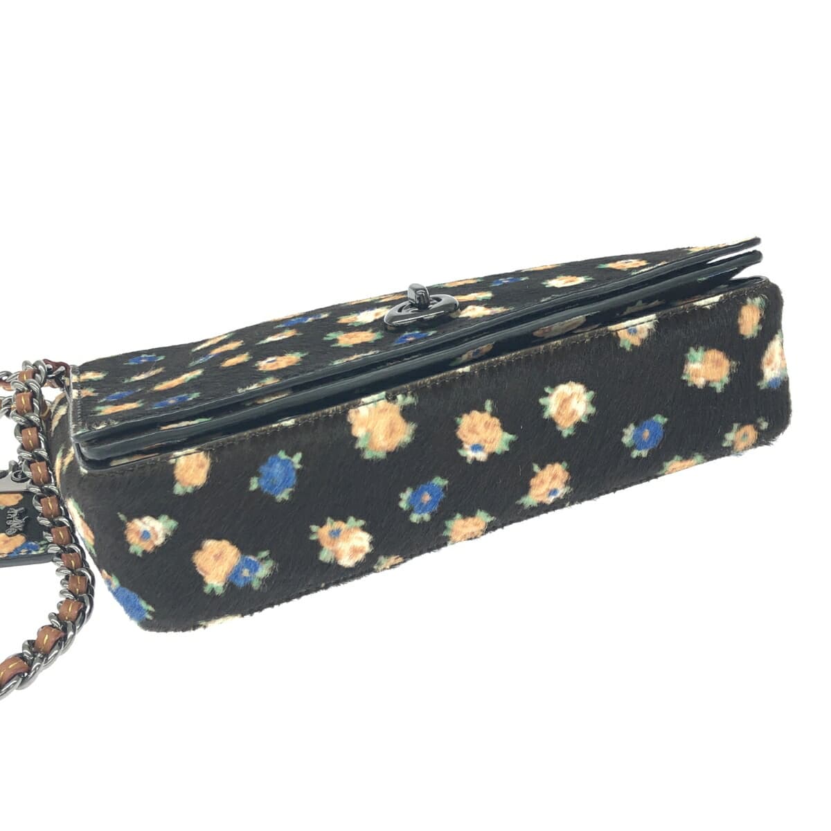 COACH Dinky 24 in excellent condition, floral pattern/turn lock/hair-on leather 38208, black, for women 4