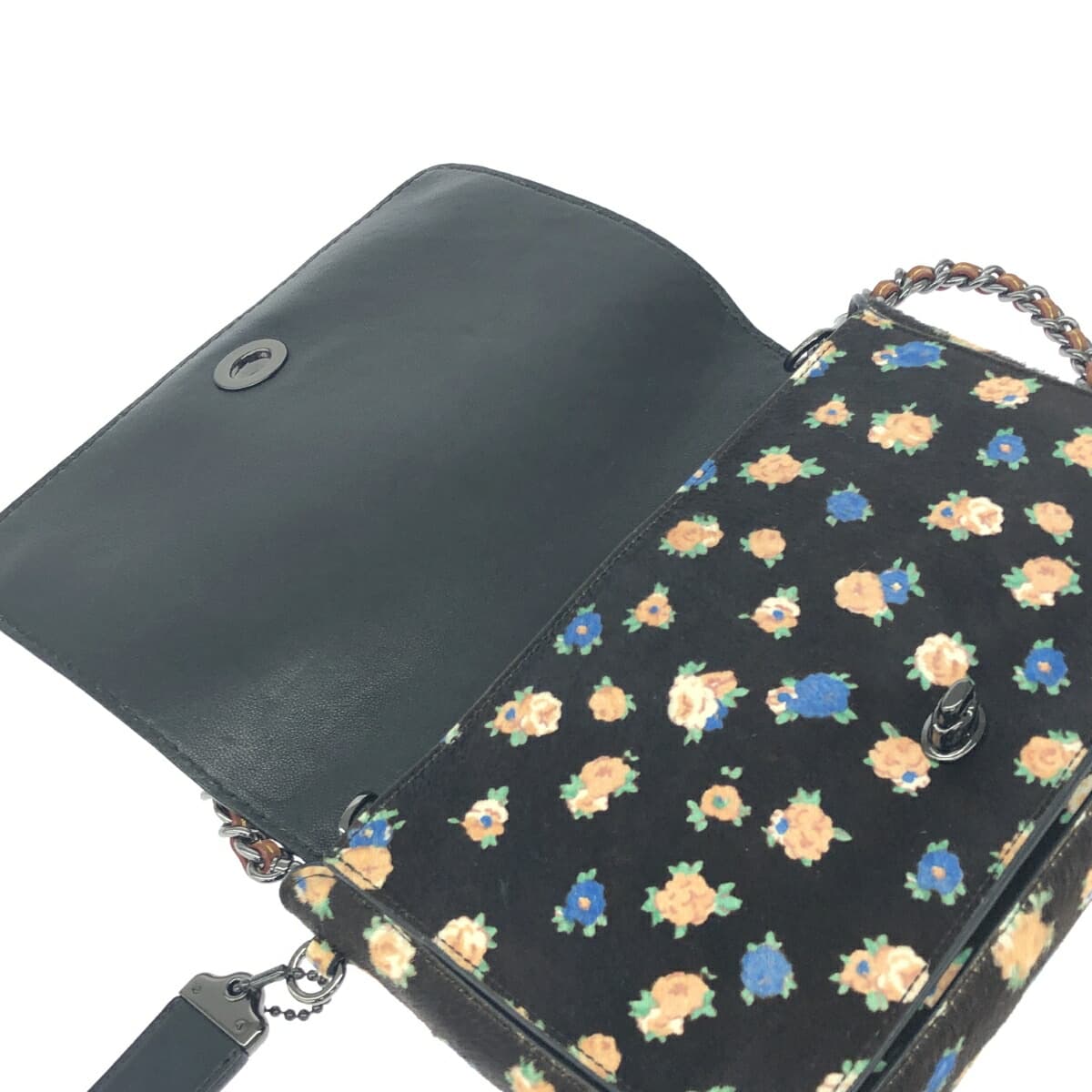 COACH Dinky 24 in excellent condition, floral pattern/turn lock/hair-on leather 38208, black, for women 5