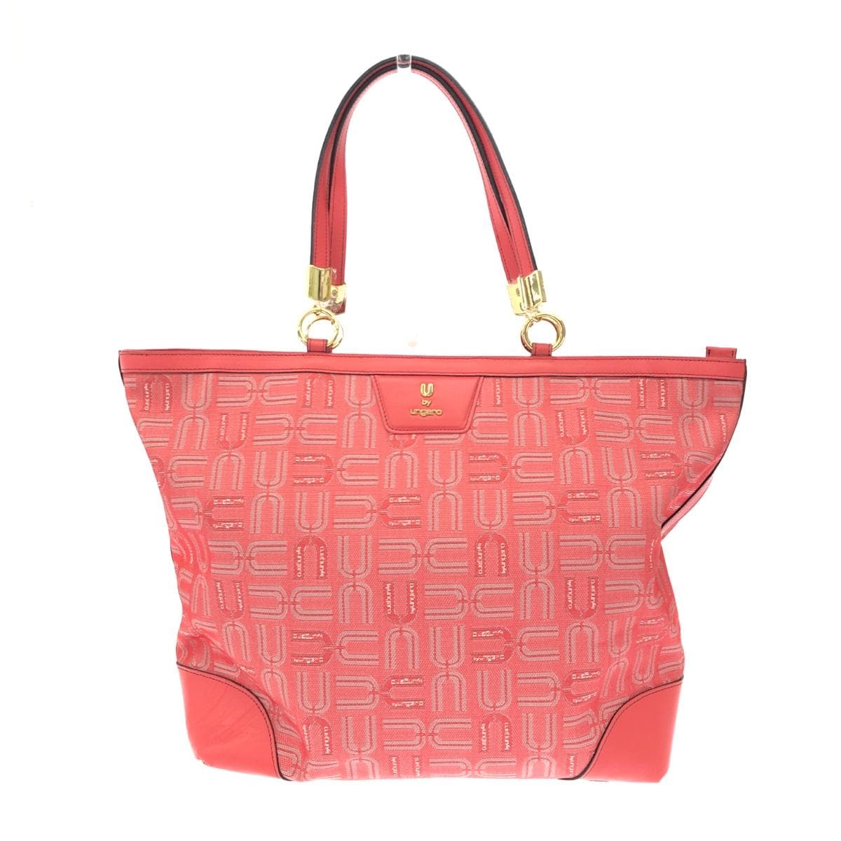 U by Ungaro tote bag in excellent condition, all-over logo/jacquard/coral pink for ladies