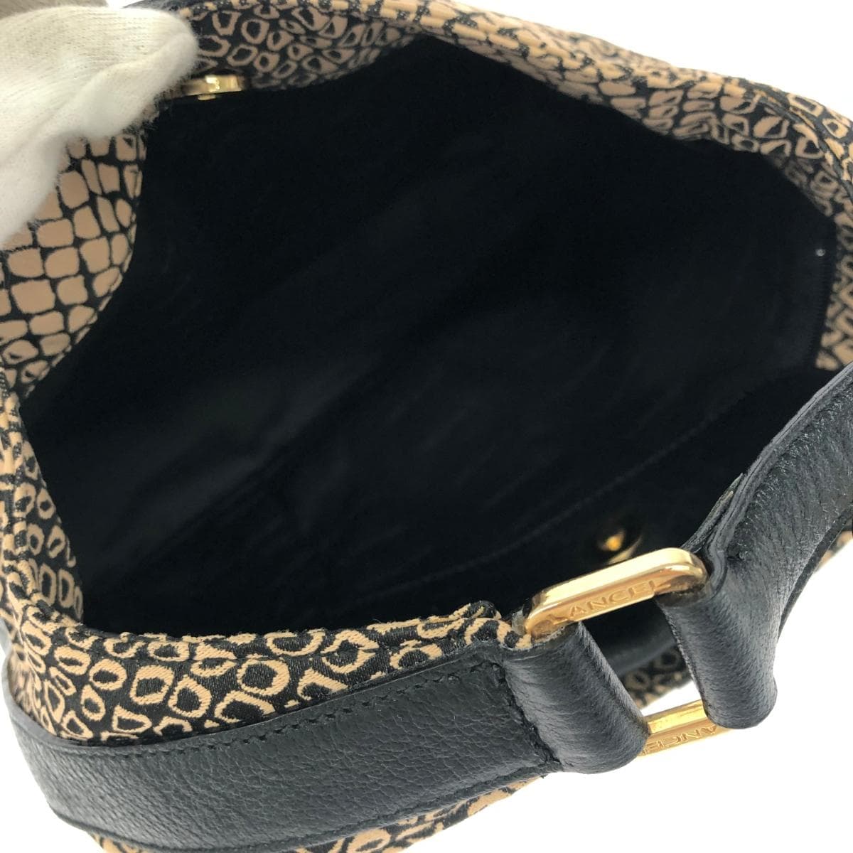 LANCEL One Shoulder Vintage Leather Black/Brown Ladies 6