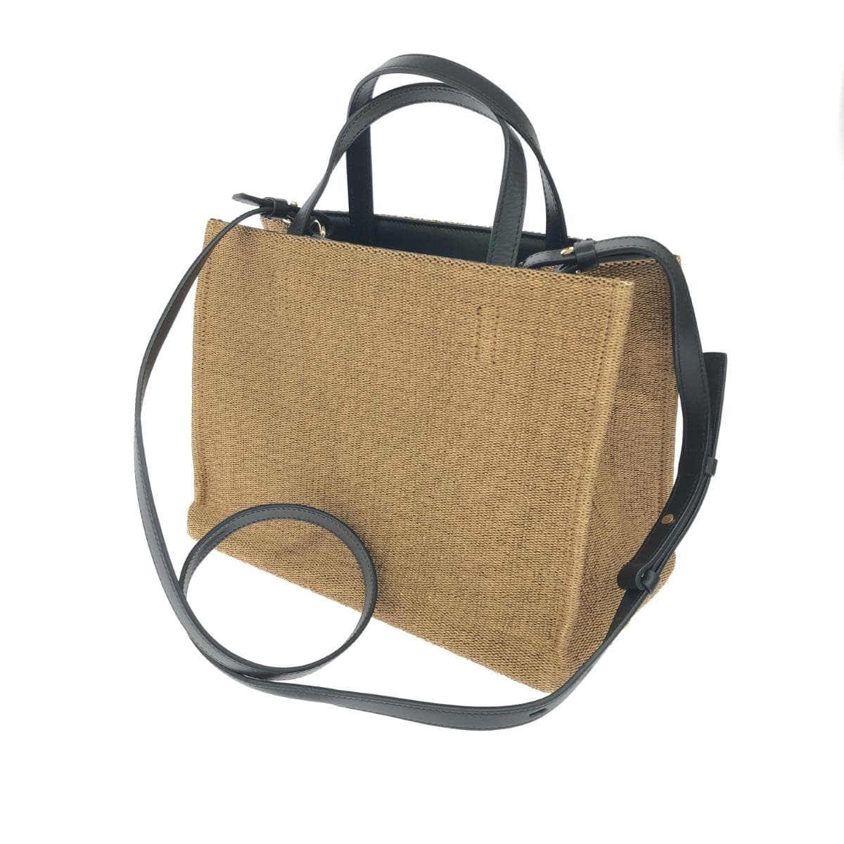 Salvatore Ferragamo 2WAY bag in excellent condition, logo raffia, black/beige, women's 3