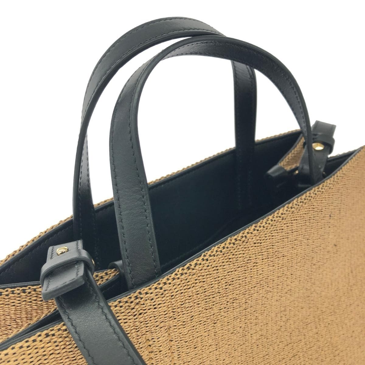 Salvatore Ferragamo 2WAY bag in excellent condition, logo raffia, black/beige, women's 4