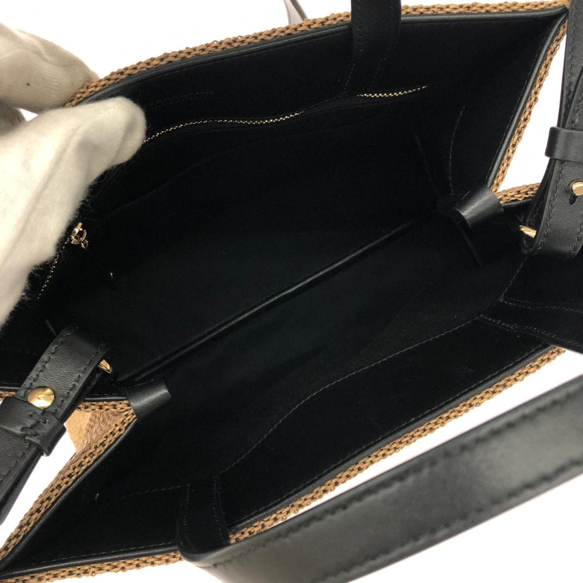 Salvatore Ferragamo 2WAY bag in excellent condition, logo raffia, black/beige, women's 6