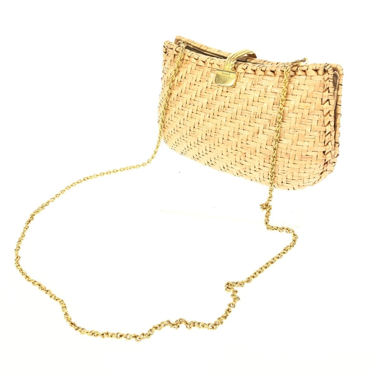 LANCEL Chain Clutch Bag Woven/Basket/Rattan Vintage Beige Women's 3