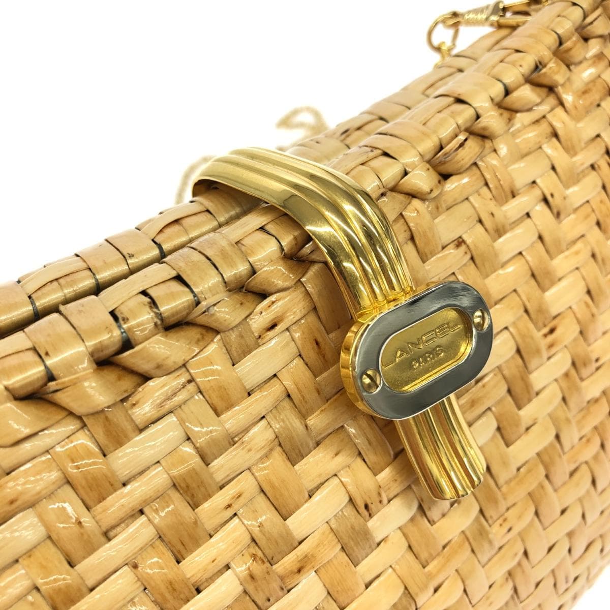 LANCEL Chain Clutch Bag Woven/Basket/Rattan Vintage Beige Women's 5