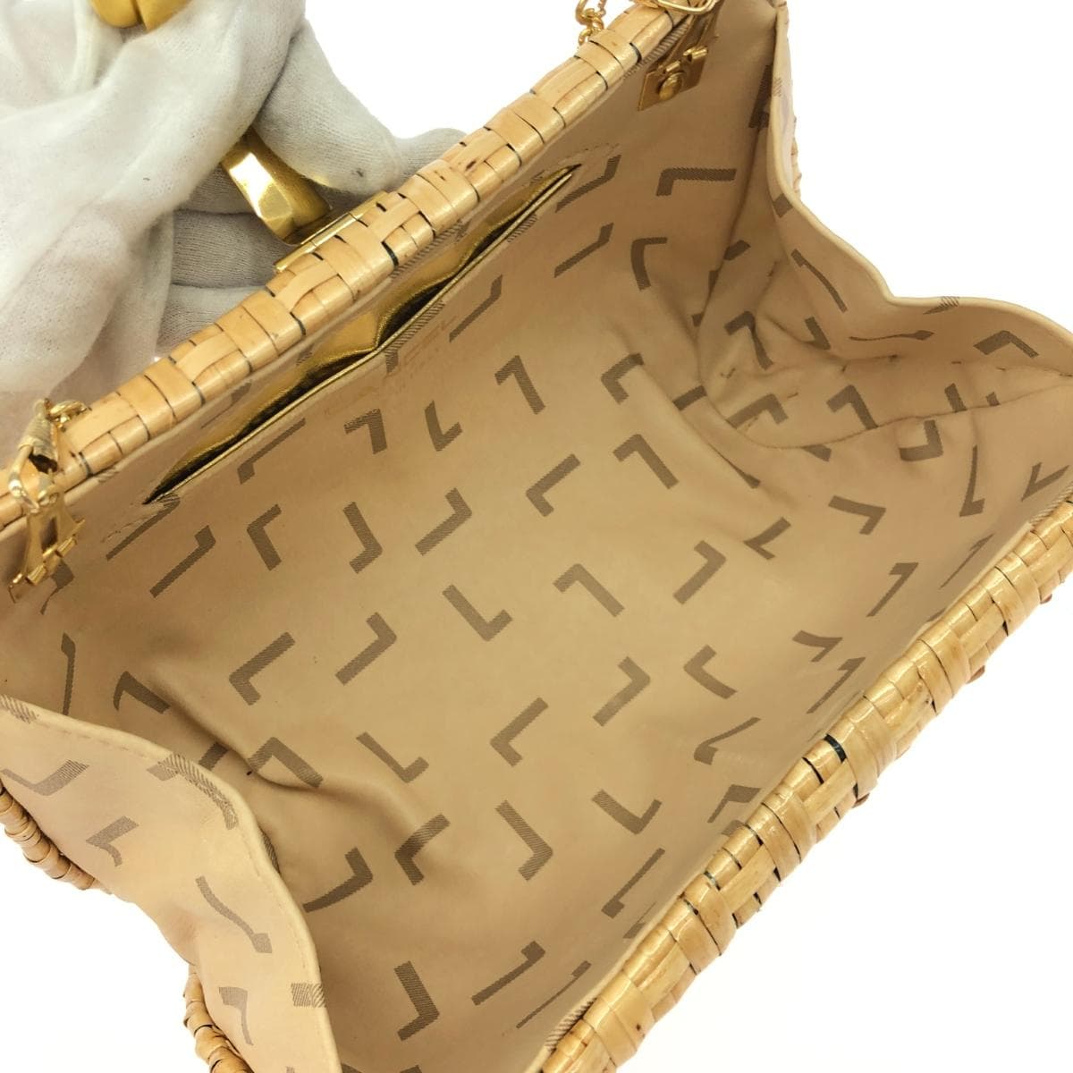 LANCEL Chain Clutch Bag Woven/Basket/Rattan Vintage Beige Women's 6