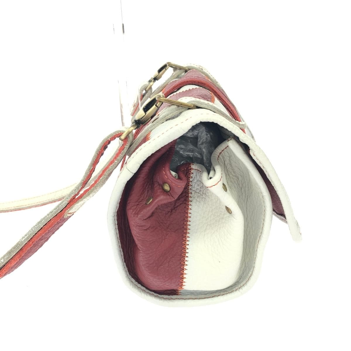 WMY Shoulder Bag Leather/With Key Case White/Red Women's 2