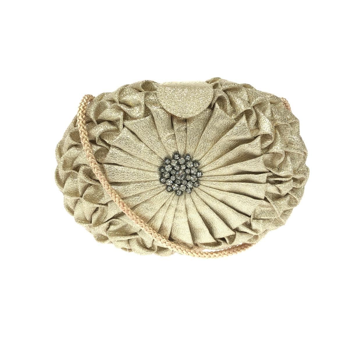 T.S.T.Arts Party Bag Gathered Rhinestone Satin Champagne Gold Gold Color Ladies