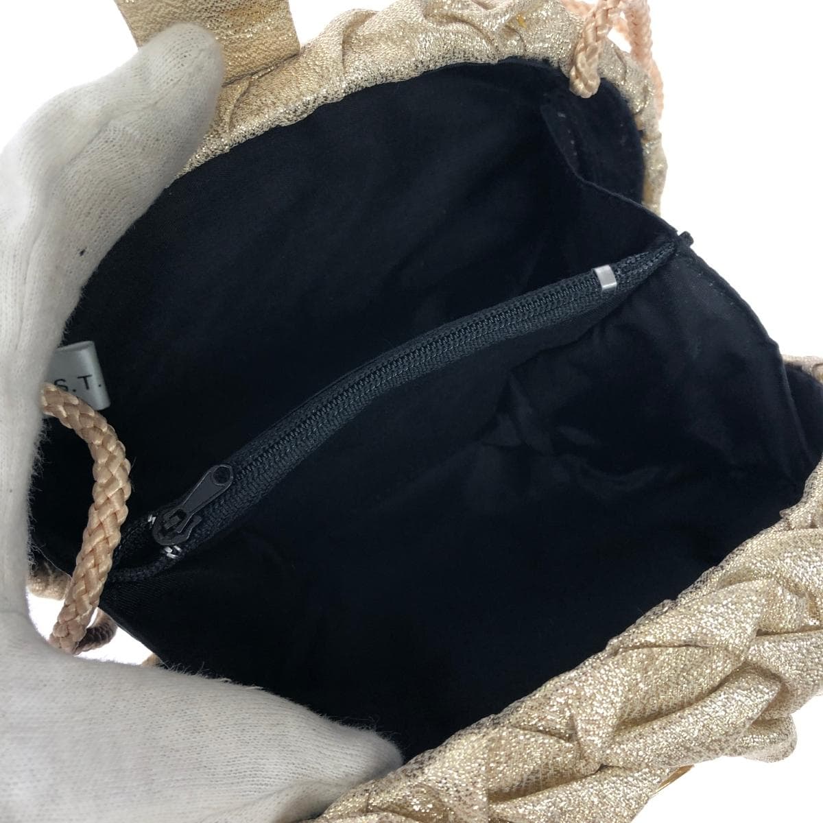 T.S.T.Arts Party Bag Gathered Rhinestone Satin Champagne Gold Gold Color Ladies 6