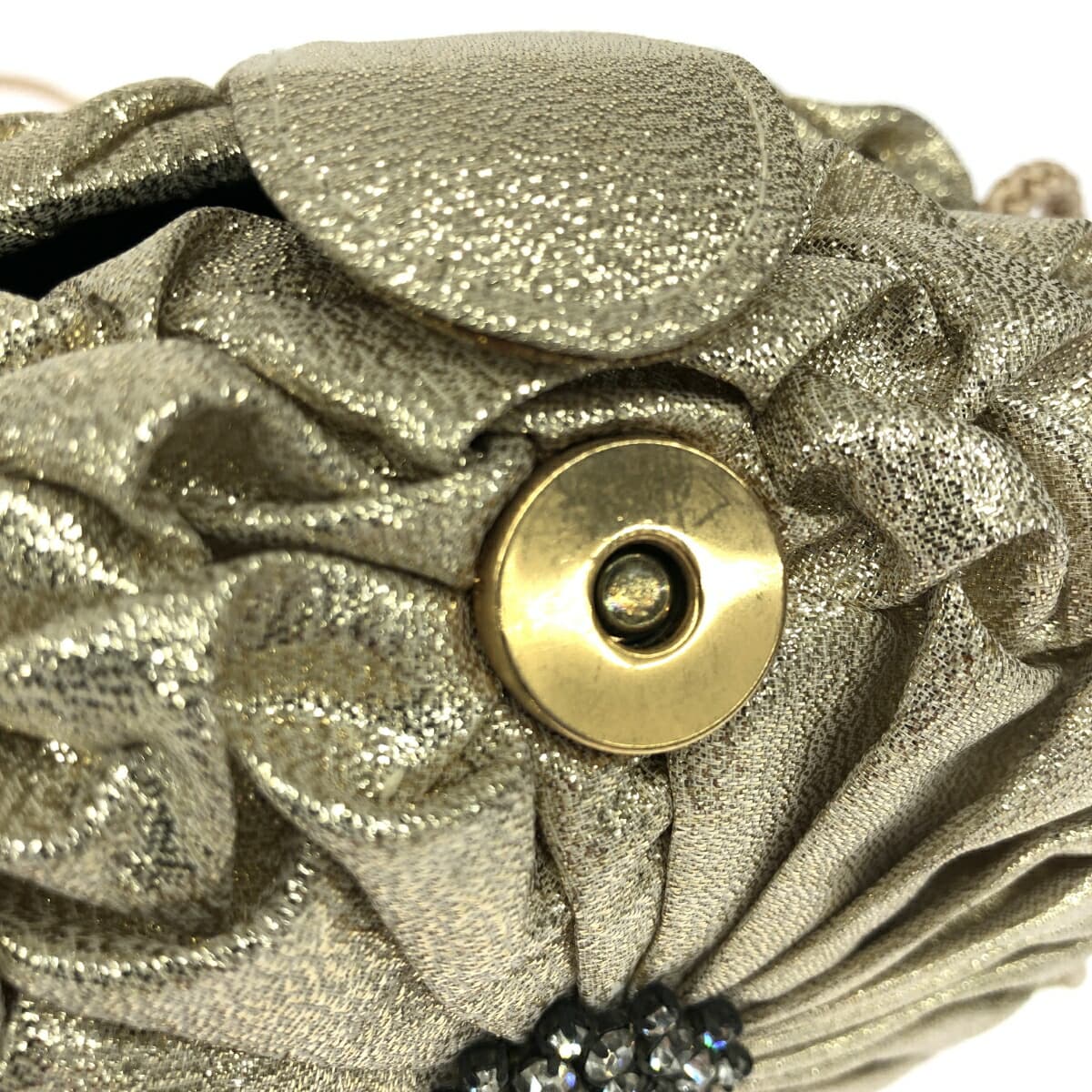 T.S.T.Arts Party Bag Gathered Rhinestone Satin Champagne Gold Gold Color Ladies 7