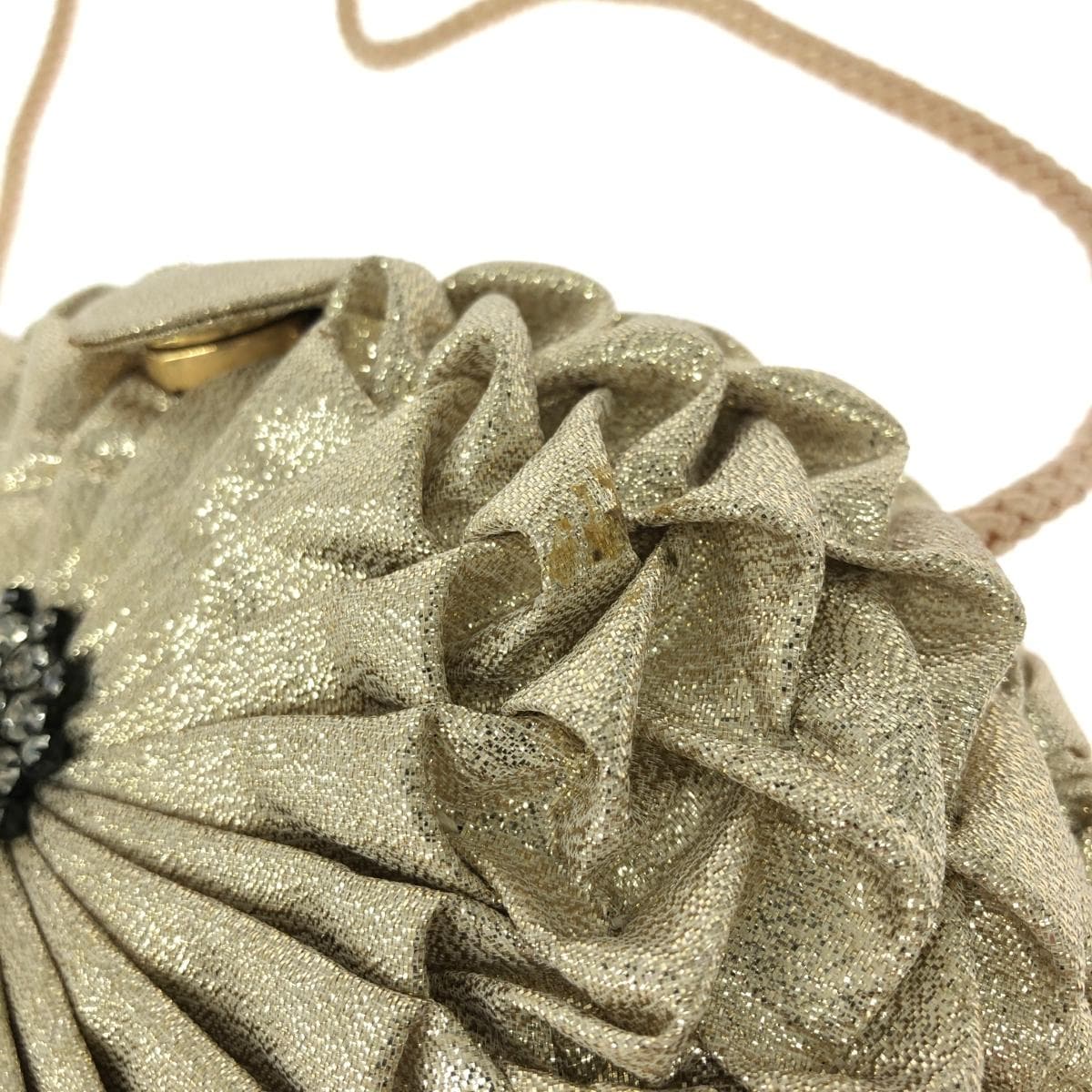 T.S.T.Arts Party Bag Gathered Rhinestone Satin Champagne Gold Gold Color Ladies 8