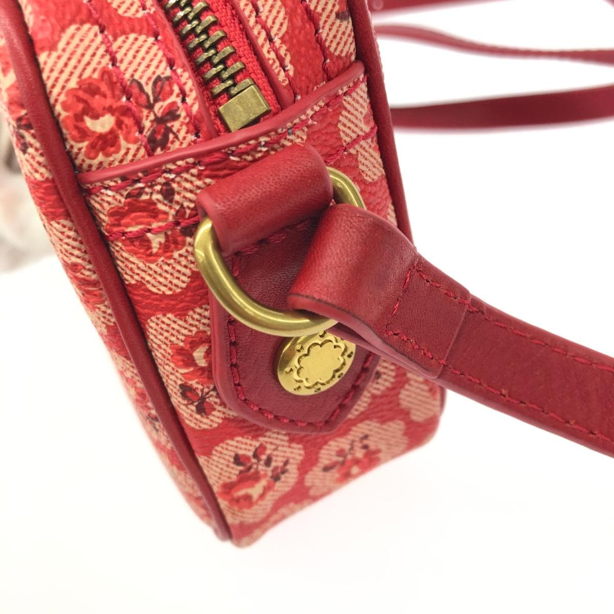 Cath Kidston Mini Shoulder Bag Good Condition Floral Pattern/PVC Red Ladies 6